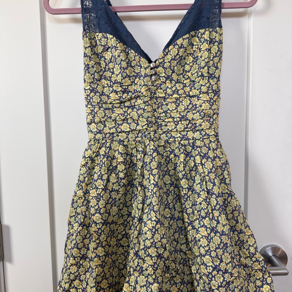 Free People Dazzling Ditsy Floral Tulle Dress with Yellow and Navy Floral Design